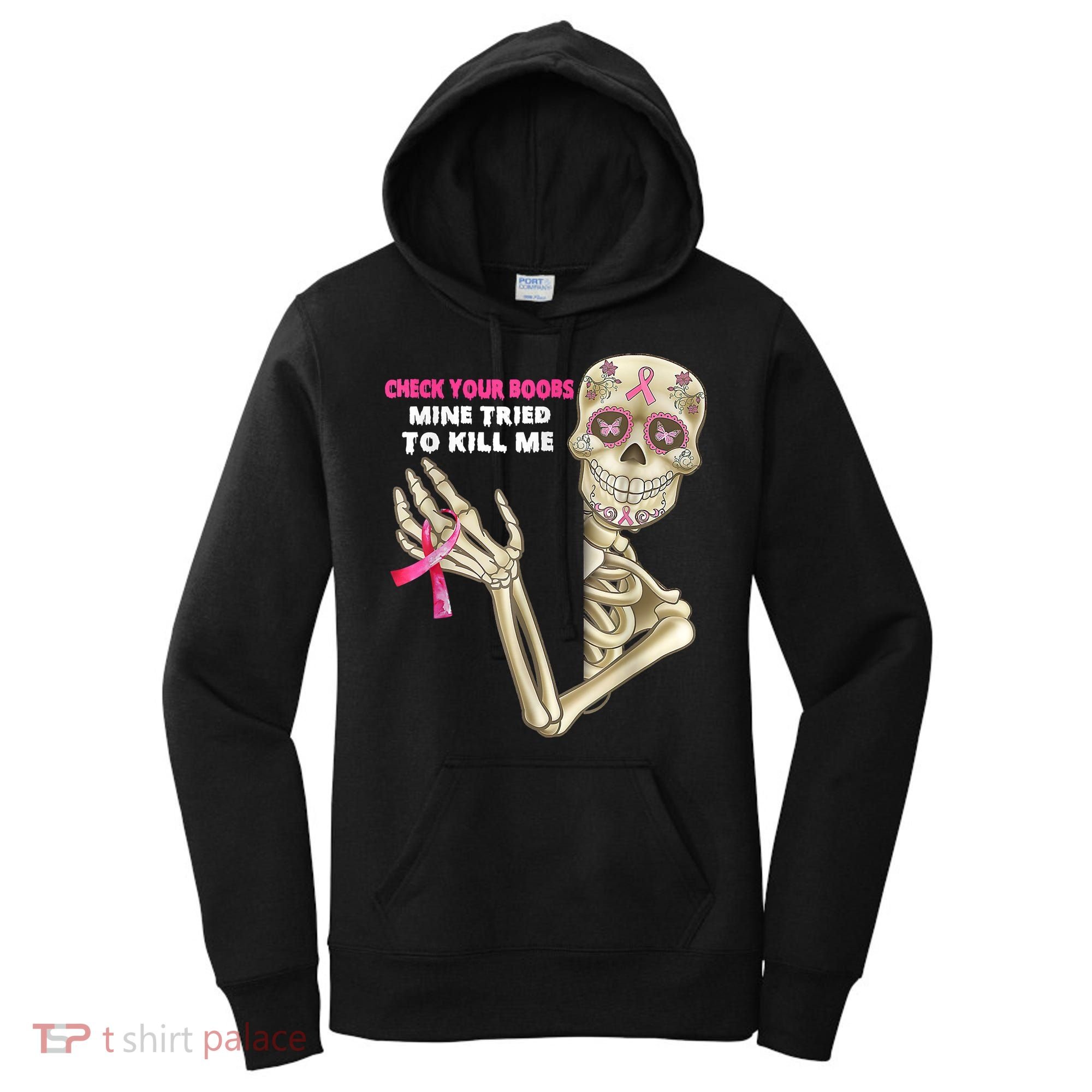 Check Your Boobs Skeleton Hand Breast Cancer Awareness Gifts Women's Hoodie
