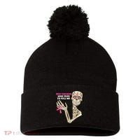 Check Your Boobs Skeleton Hand Breast Cancer Awareness Gifts Pom Pom 12in Knit Beanie thumb 0