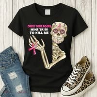 Check Your Boobs Skeleton Hand Breast Cancer Awareness Gifts Women's T-Shirt thumb 3