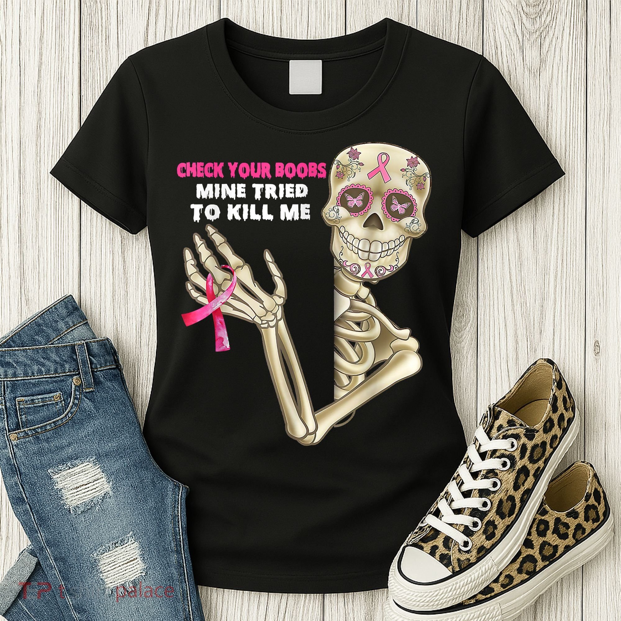 Check Your Boobs Skeleton Hand Breast Cancer Awareness Gifts Women's T-Shirt