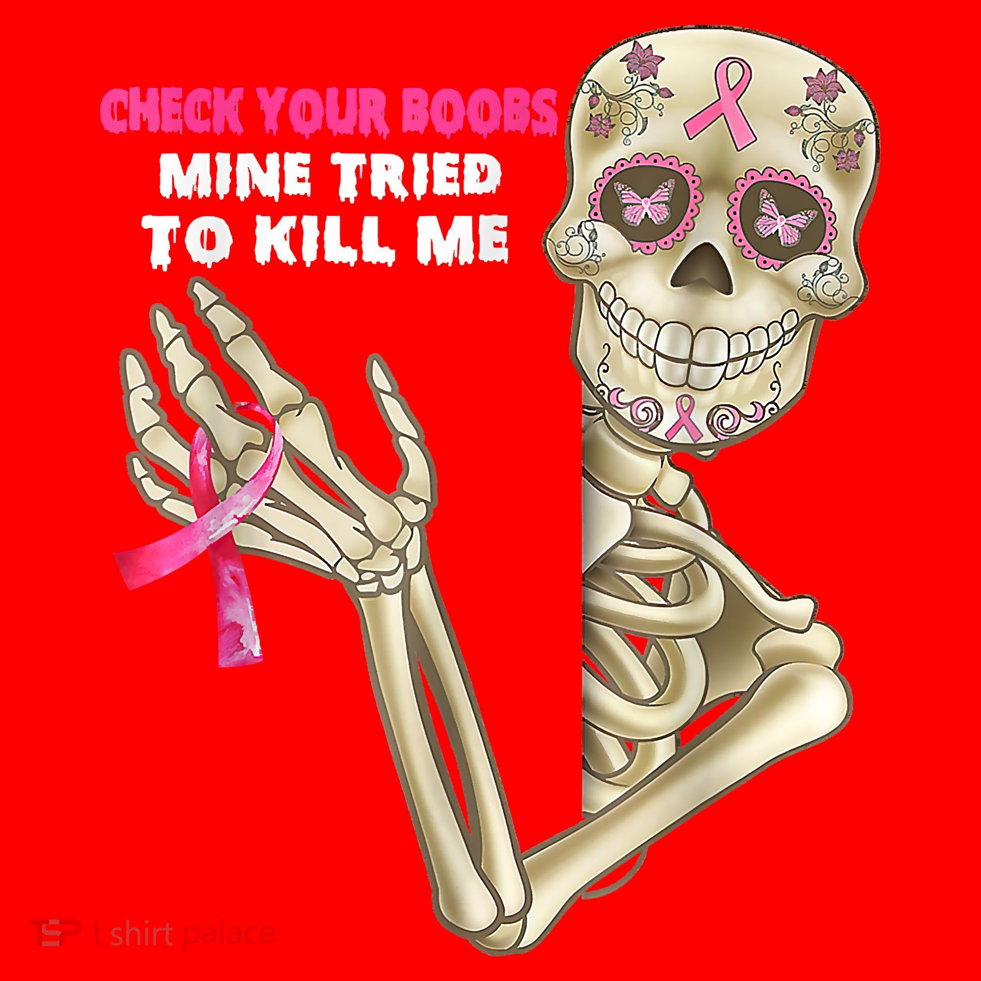Check Your Boobs Skeleton Hand Breast Cancer Awareness Gifts Santa Hat