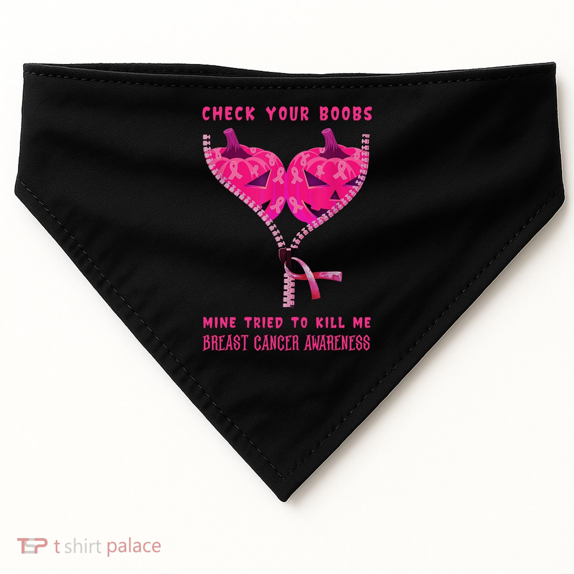 Check Your Boobs Mine Tried To Kill Me Breast Cancer Awareness USA-Made Doggie Bandana