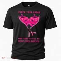 Check Your Boobs Mine Tried To Kill Me Breast Cancer Awareness Cooling Performance Crew T-Shirt thumb 0