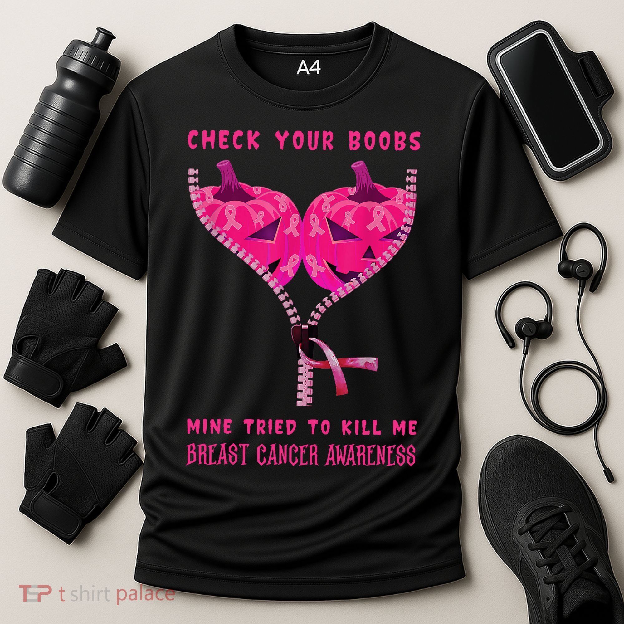 Check Your Boobs Mine Tried To Kill Me Breast Cancer Awareness Cooling Performance Crew T-Shirt