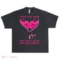 Check Your Boobs Mine Tried To Kill Me Breast Cancer Awareness Urban Oversized Heavyweight T-Shirt thumb 0