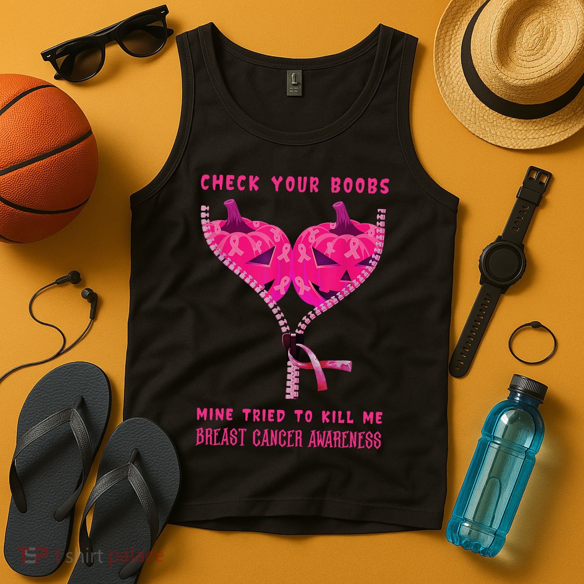 Check Your Boobs Mine Tried To Kill Me Breast Cancer Awareness Tank Top