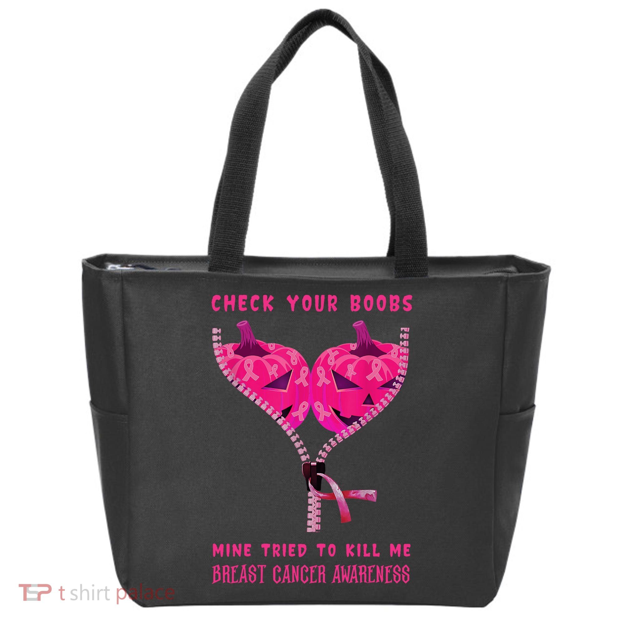 Check Your Boobs Mine Tried To Kill Me Breast Cancer Awareness Tote Bag