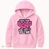 Check Your Boobs Mine Tried To Kill Me Funny Breast Cancer Kids Hoodie thumb 0