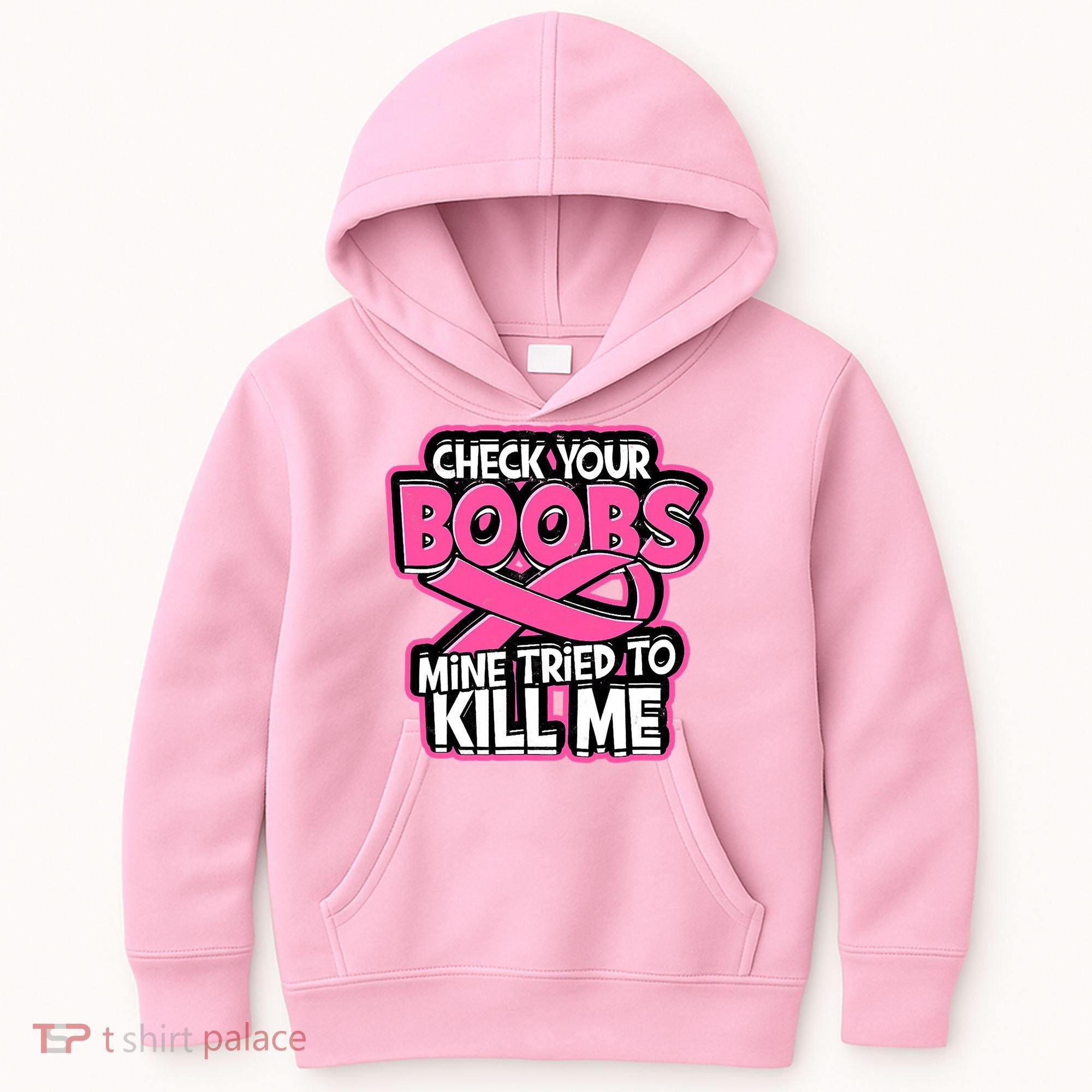 Check Your Boobs Mine Tried To Kill Me Funny Breast Cancer Kids Hoodie