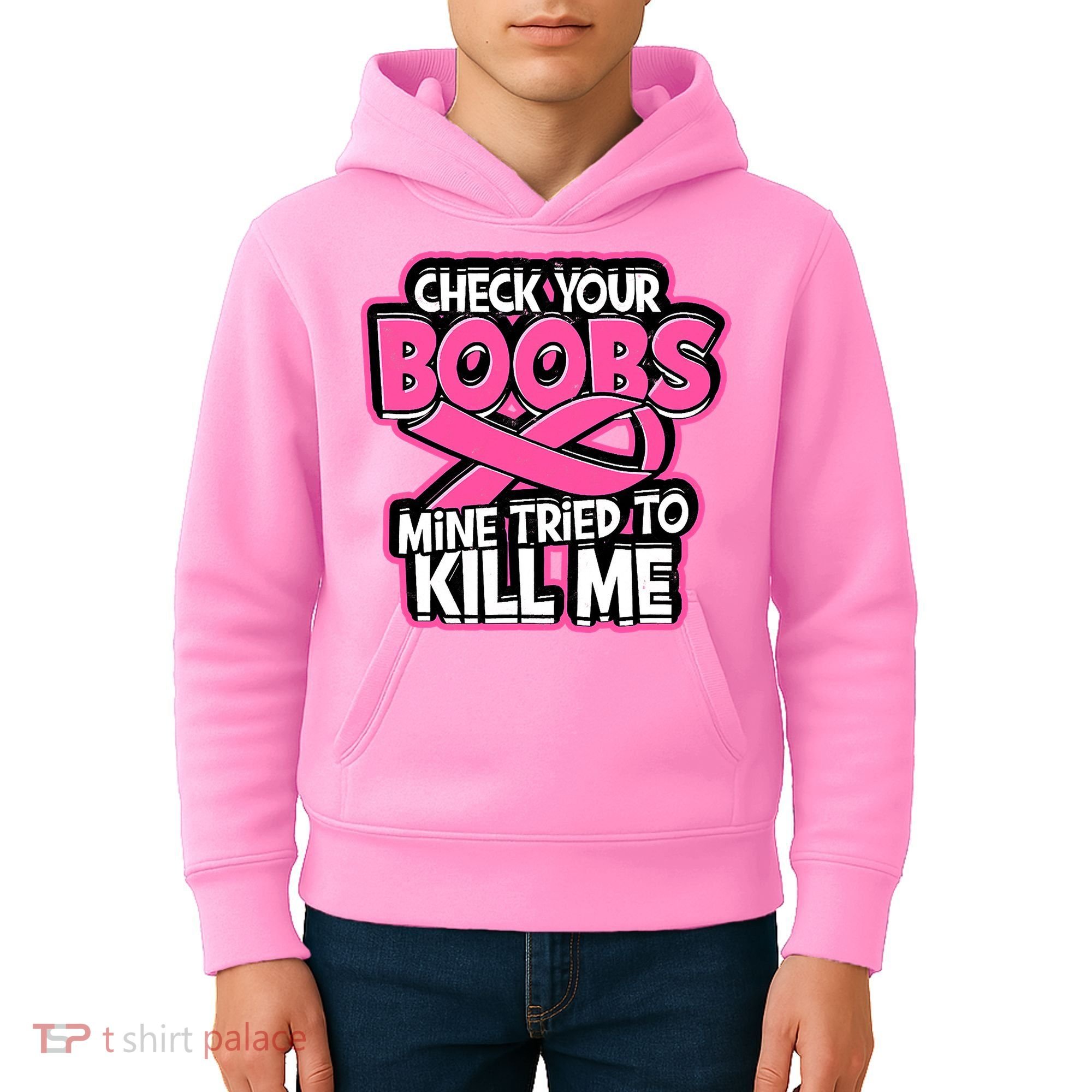Check Your Boobs Mine Tried To Kill Me Funny Breast Cancer Kids Hoodie