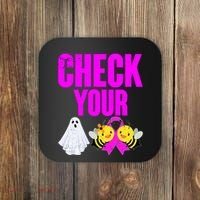 Check Your Boo Bees Breast Cancer Halloween Cute Coaster thumb 0