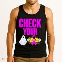 Check Your Boo Bees Breast Cancer Halloween Cute Tank Top thumb 3
