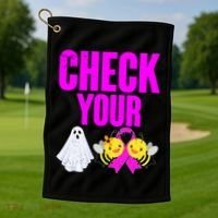 Check Your Boo Bees Breast Cancer Halloween Cute Golf Towel thumb 1