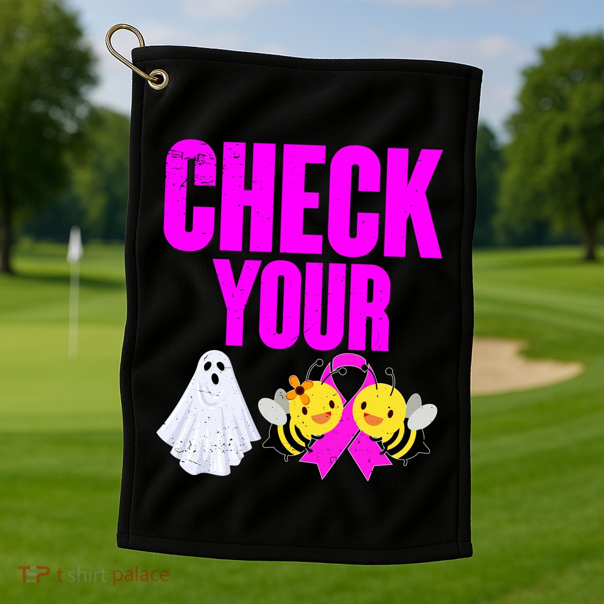 Check Your Boo Bees Breast Cancer Halloween Cute Golf Towel