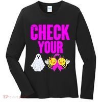 Check Your Boo Bees Breast Cancer Halloween Cute Women's Long Sleeve Shirt thumb 0