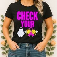 Check Your Boo Bees Breast Cancer Halloween Cute Women's T-Shirt thumb 2
