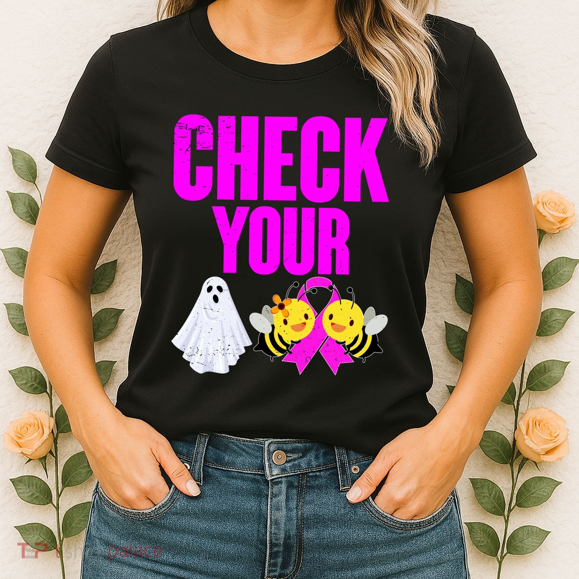 Check Your Boo Bees Breast Cancer Halloween Cute Women's T-Shirt