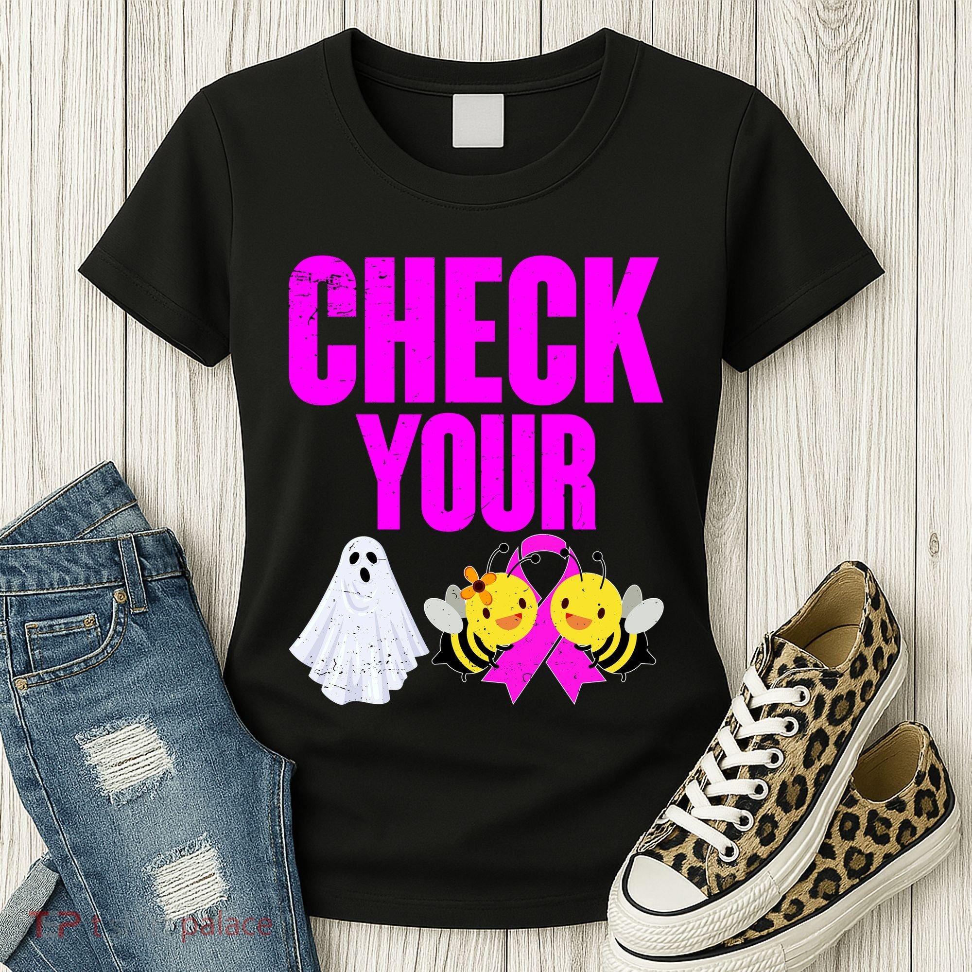 Check Your Boo Bees Breast Cancer Halloween Cute Women's T-Shirt