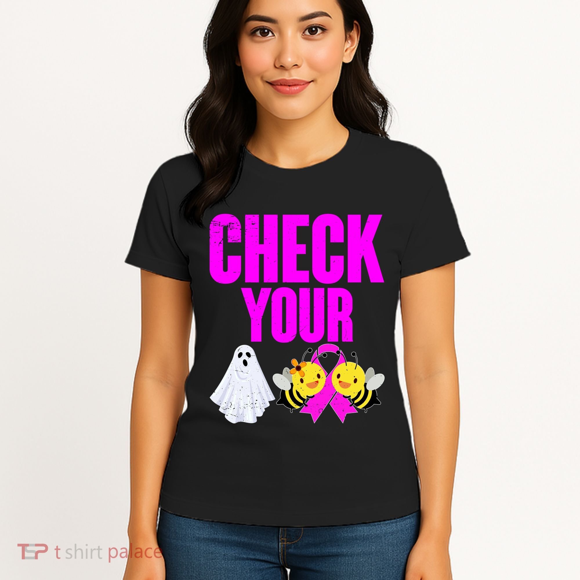 Check Your Boo Bees Breast Cancer Halloween Cute Women's T-Shirt