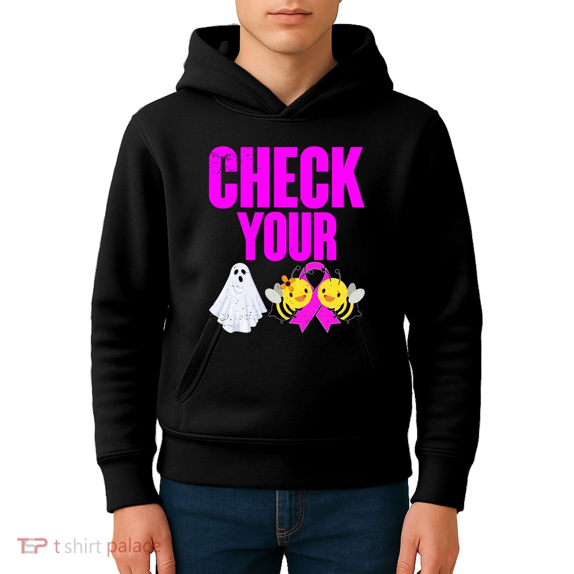Check Your Boo Bees Breast Cancer Halloween Cute Kids Hoodie