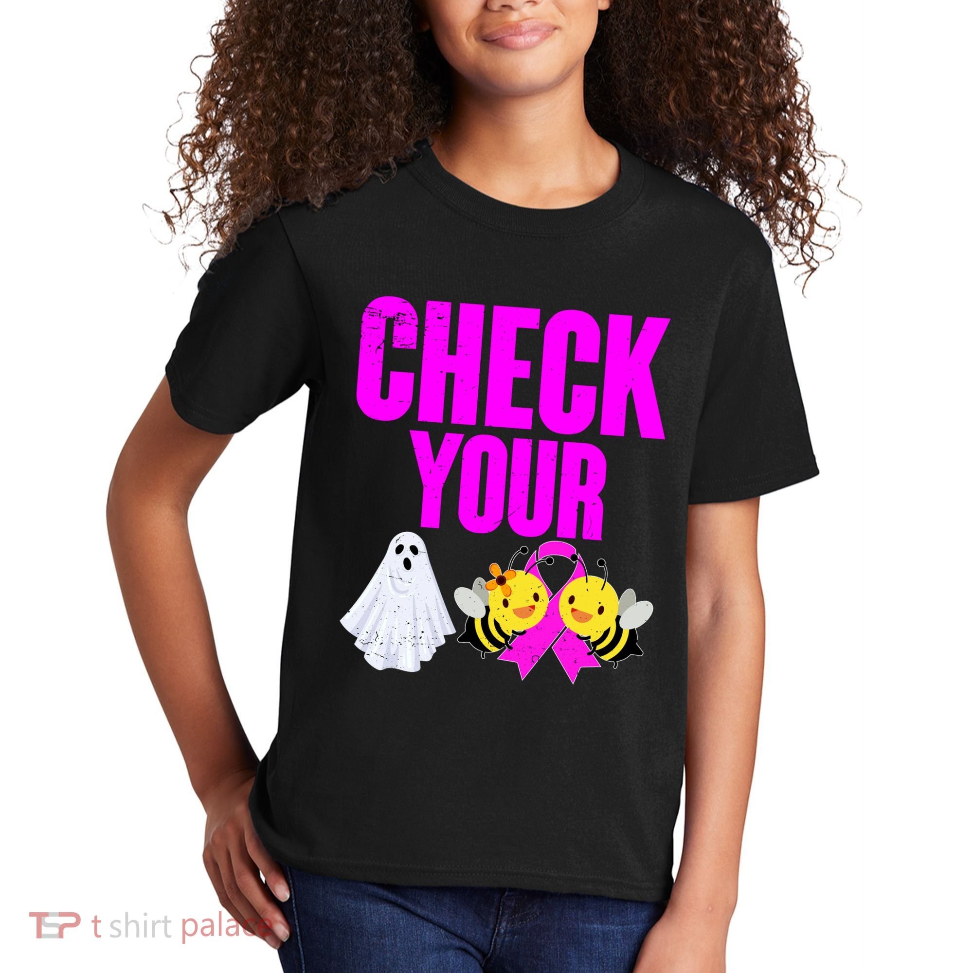 Check Your Boo Bees Breast Cancer Halloween Cute Kids T-Shirt
