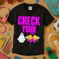 Check Your Boo Bees Breast Cancer Halloween Cute Kids T-Shirt thumb 3