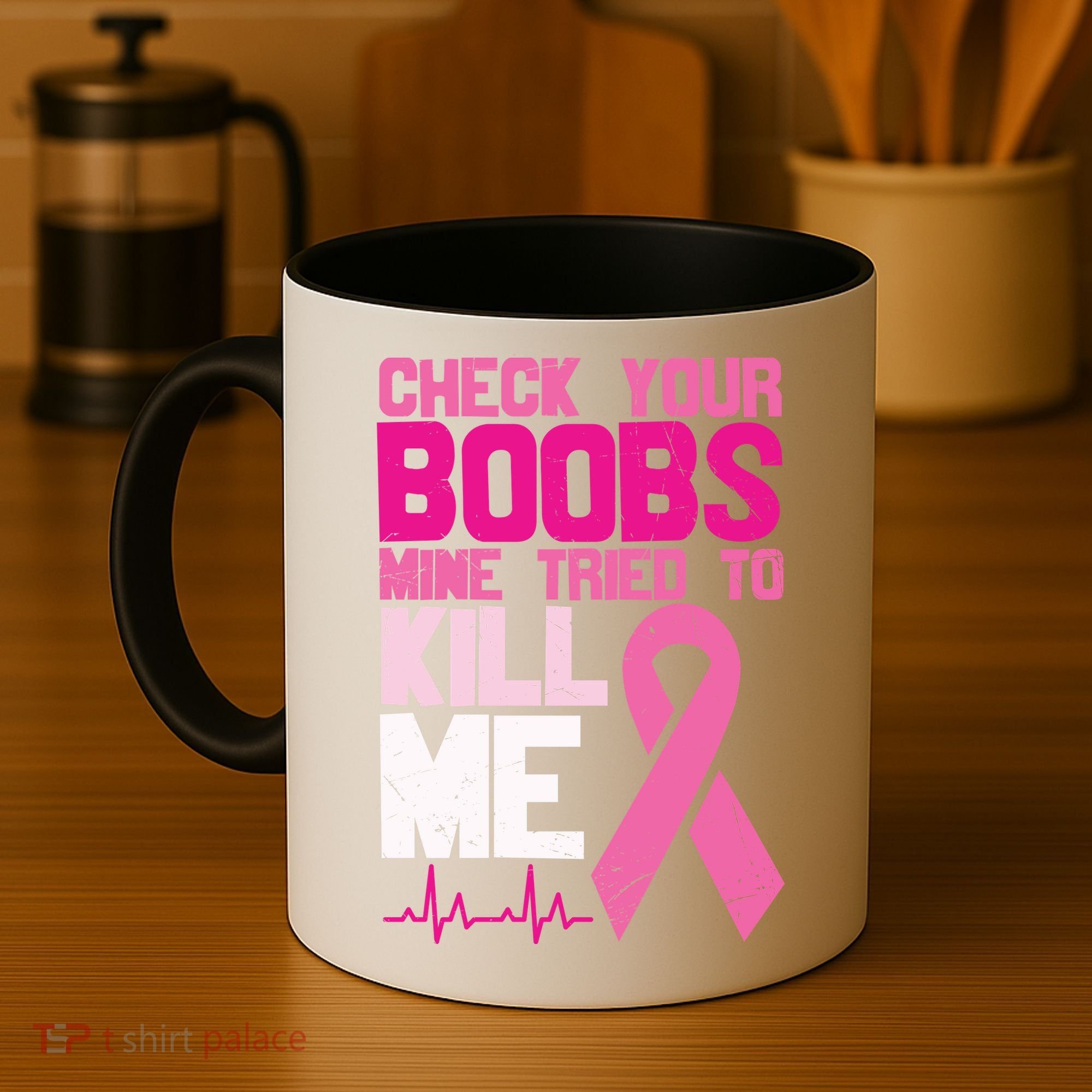 Check Your Boobs Mine Tried To Kill Me Breast Cancer Coffee Mug