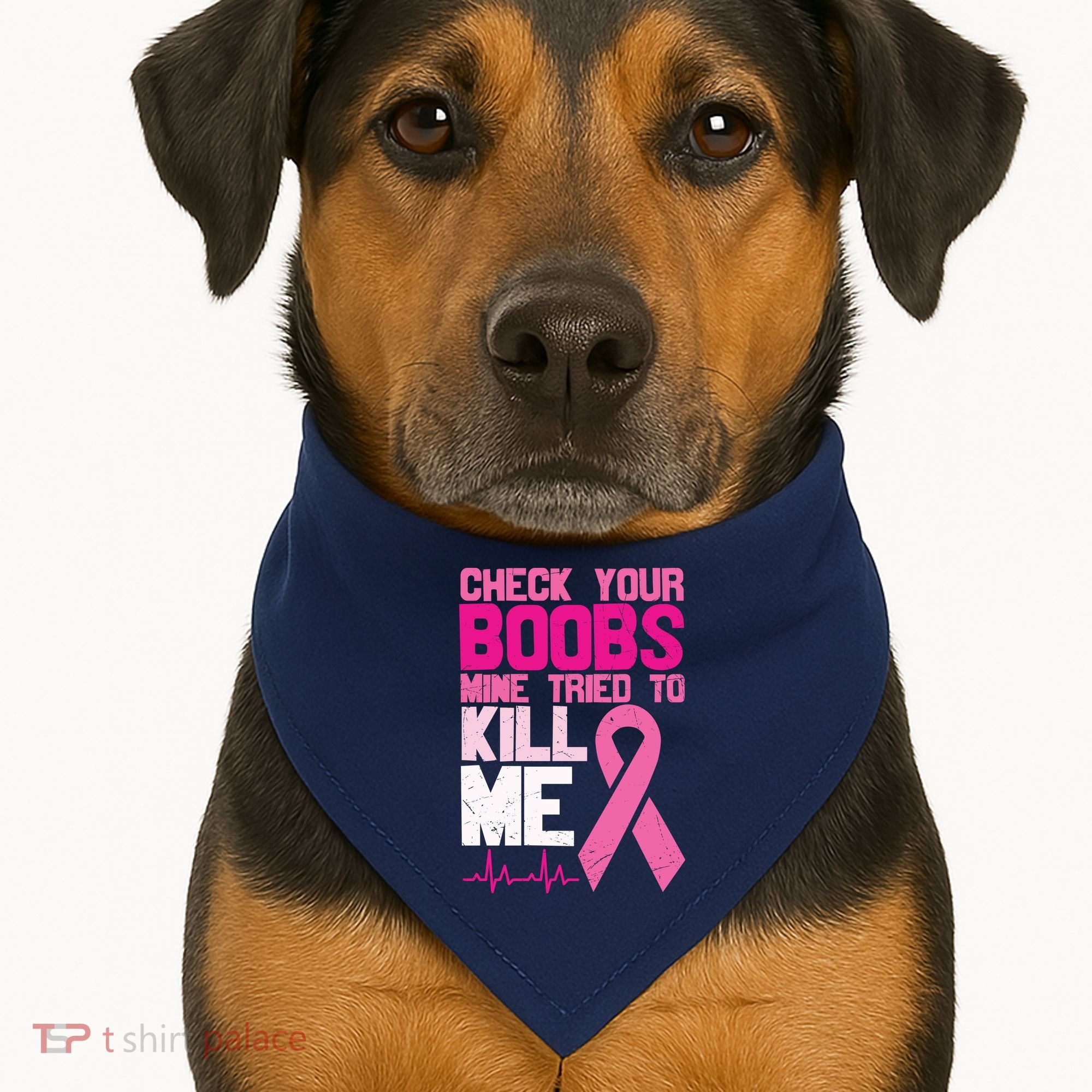 Check Your Boobs Mine Tried To Kill Me Breast Cancer USA-Made Doggie Bandana