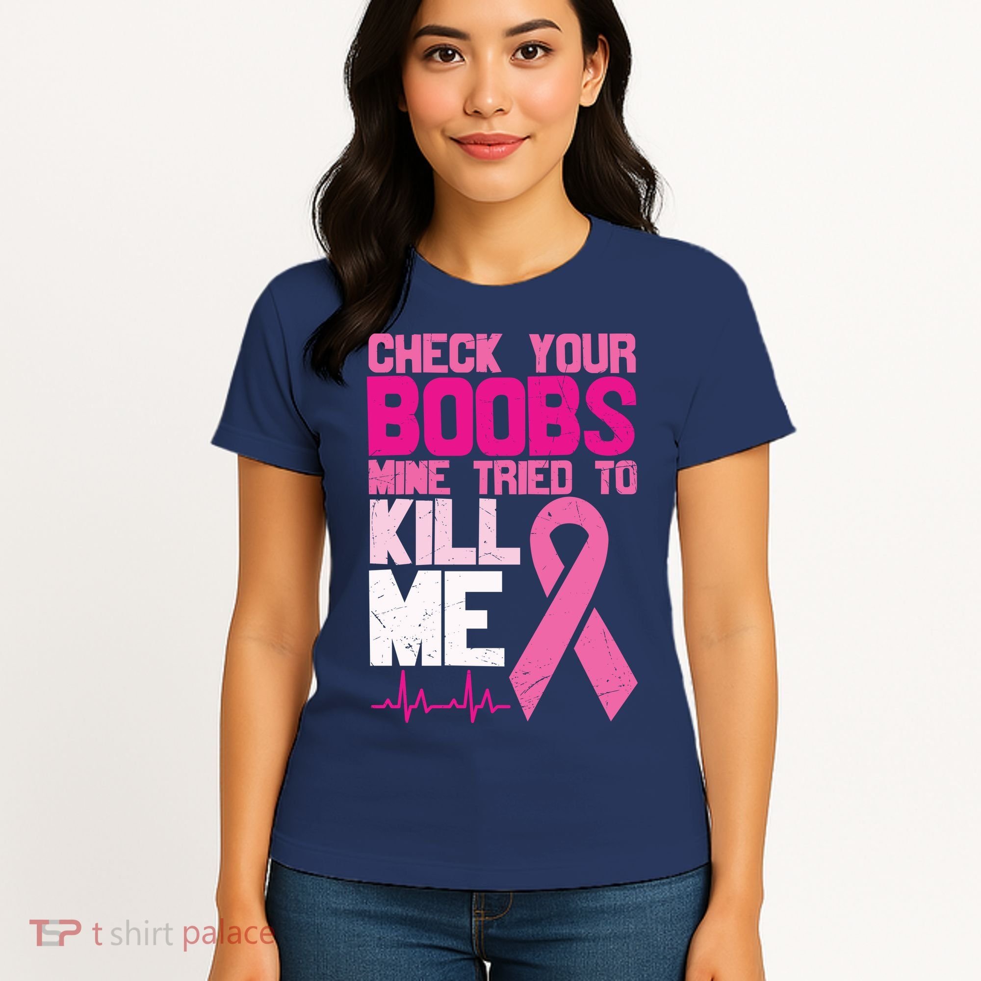 Check Your Boobs Mine Tried To Kill Me Breast Cancer Women's T-Shirt