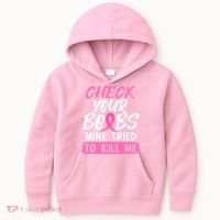 Check Your Boobs Mine Tried To Kill Me Funny Breast Cancer Kids Hoodie thumb 0