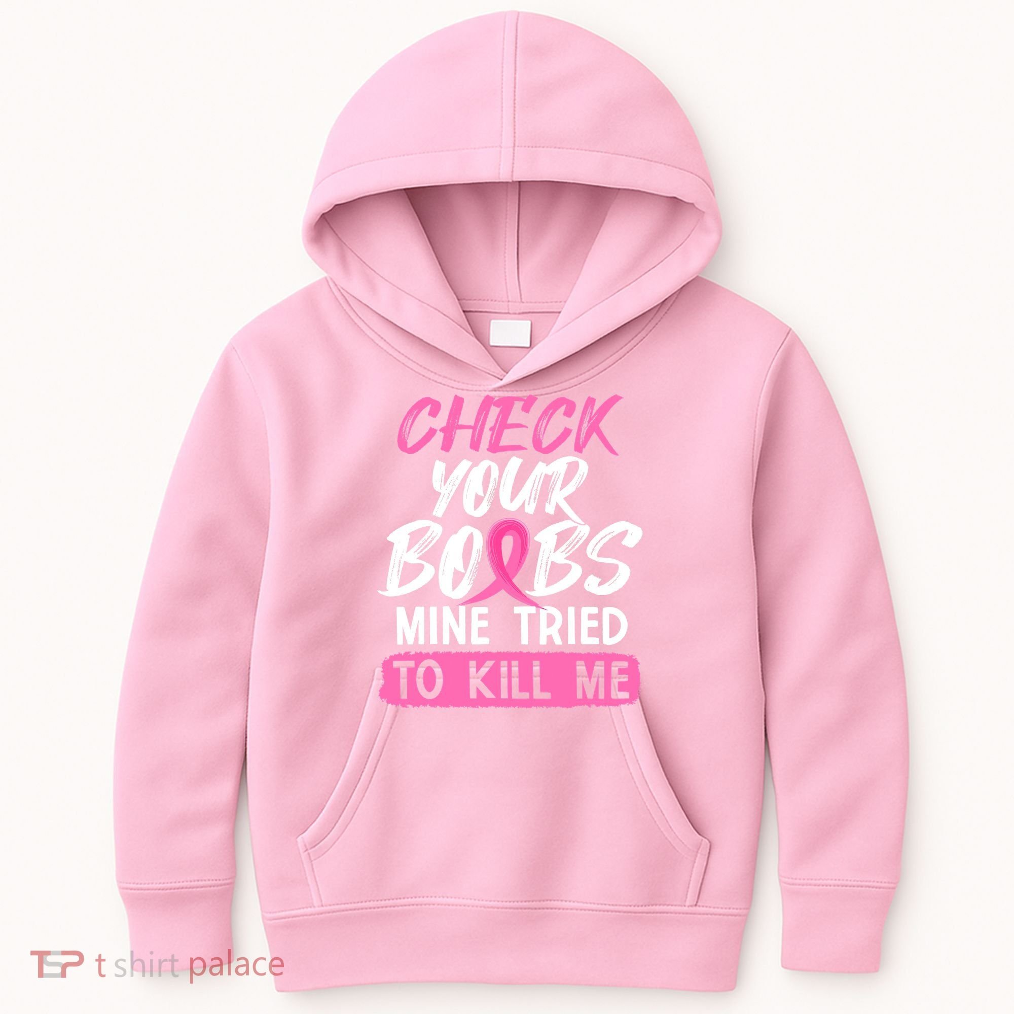 Check Your Boobs Mine Tried To Kill Me Funny Breast Cancer Kids Hoodie