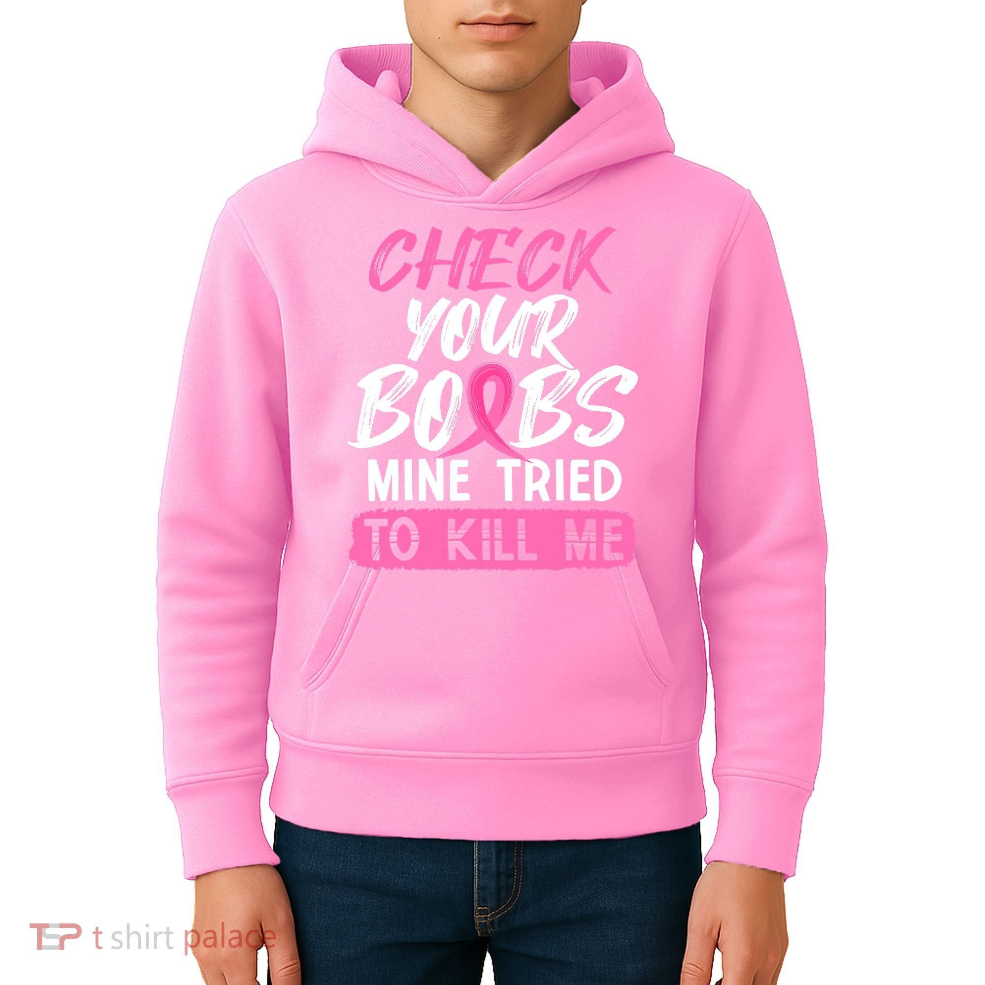 Check Your Boobs Mine Tried To Kill Me Funny Breast Cancer Kids Hoodie