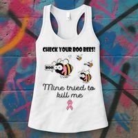 Check Your Boo Bees Mine Tried To Breast Cancer Awareness Women's Tank Top thumb 3