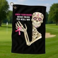 Check Your Boobs Mine Tried To Kill Me Sugar Skull Skeleton Golf Towel thumb 1