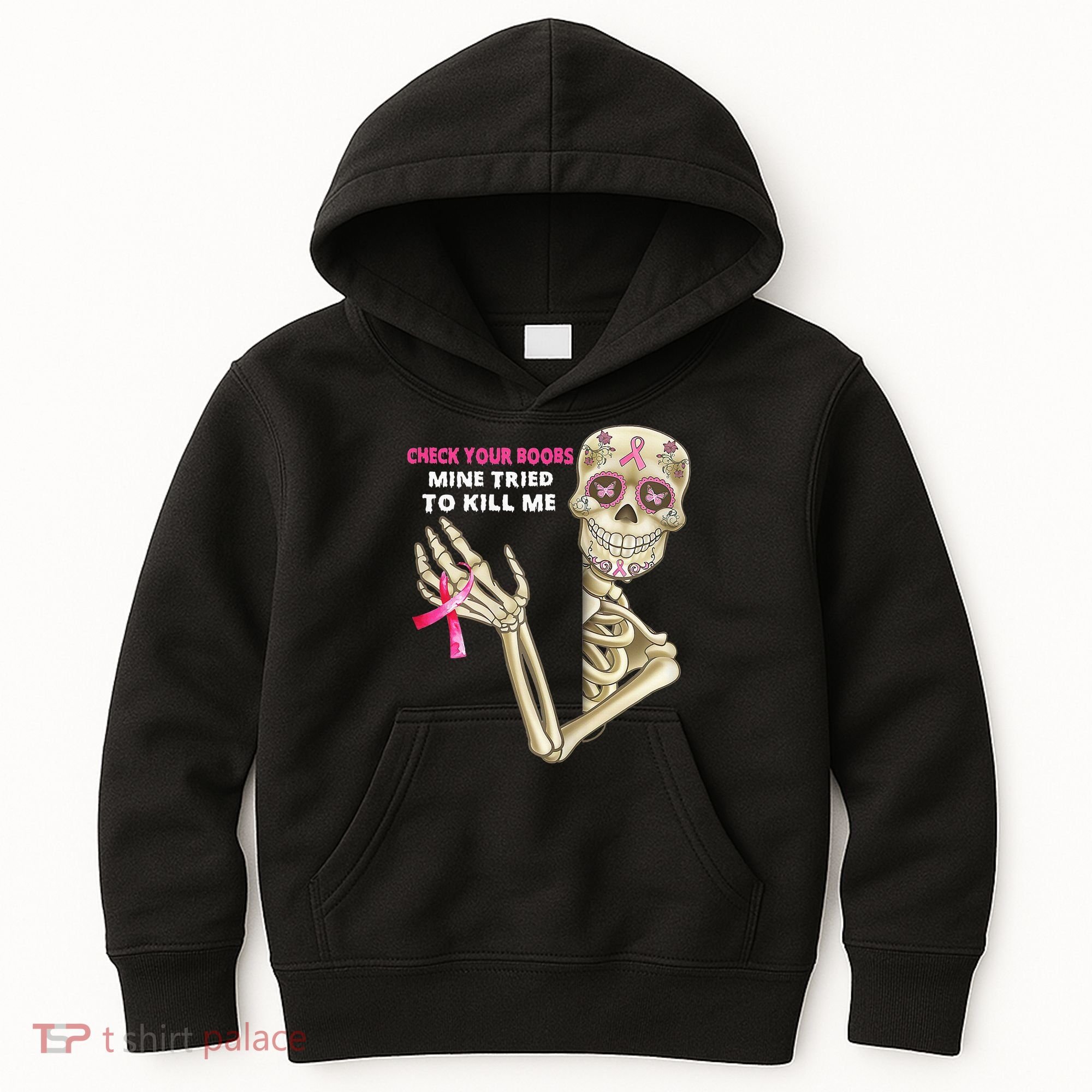 Check Your Boobs Mine Tried To Kill Me Sugar Skull Skeleton Kids Hoodie