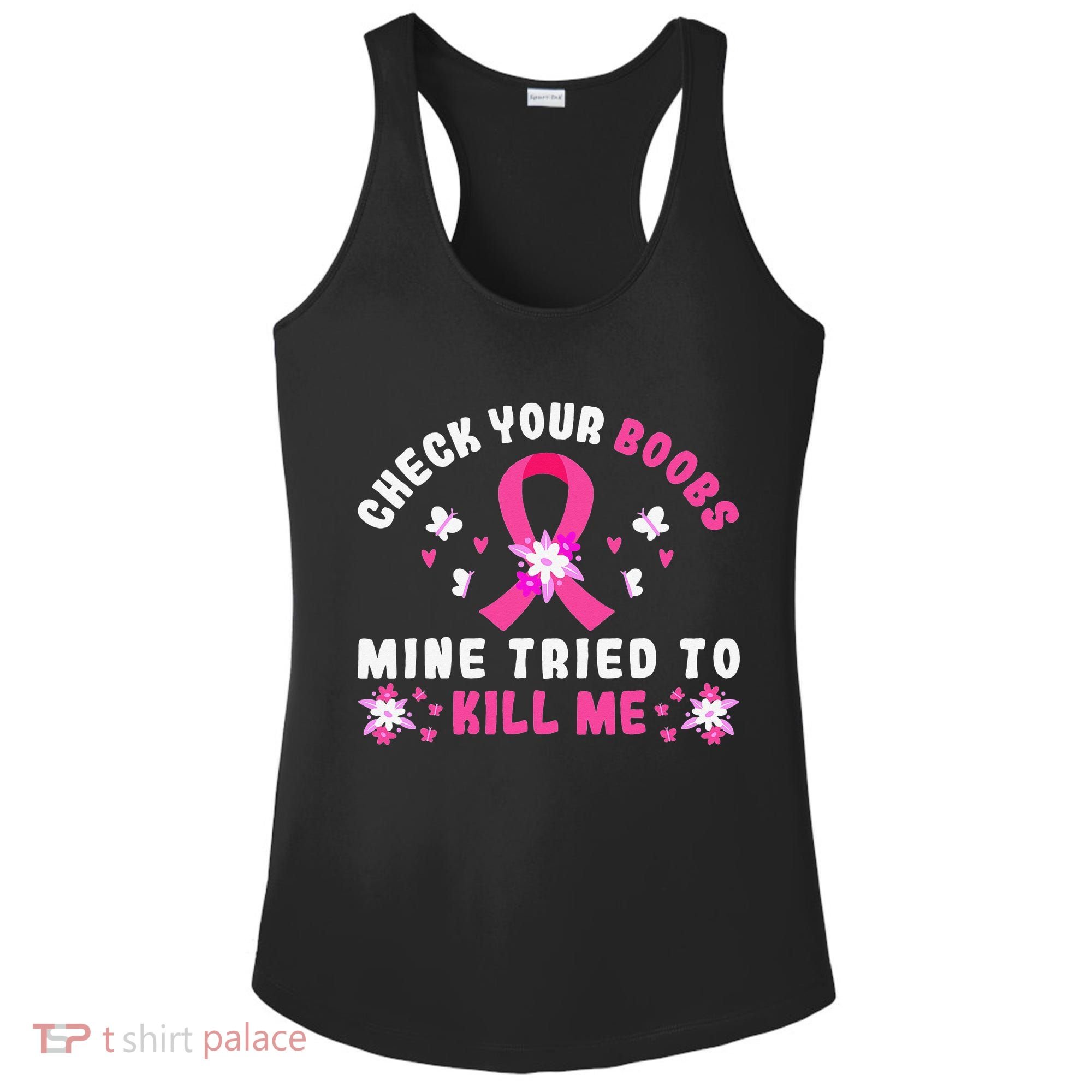 Check Your Boobs Mine Tried To Kill Me Ladies PosiCharge Competitor Racerback Tank