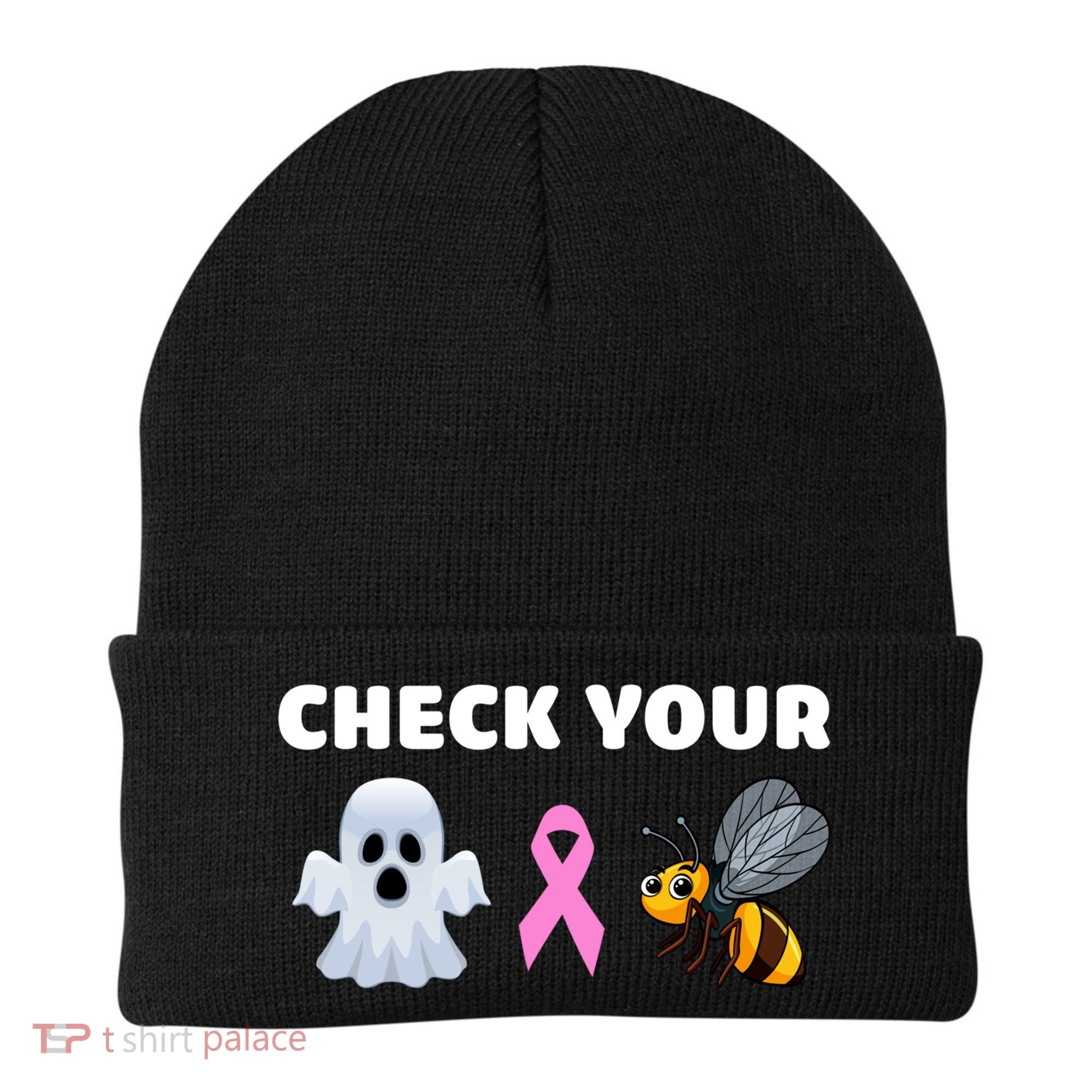 Check Your Boo Bees Funny Breast Cancer Awareness Halloween Gift Beanie