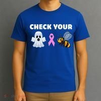 Check Your Boo Bees Funny Breast Cancer Awareness Halloween Gift T-Shirt thumb 3