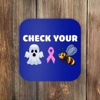 Check Your Boo Bees Funny Breast Cancer Awareness Halloween Gift Coaster thumb 0
