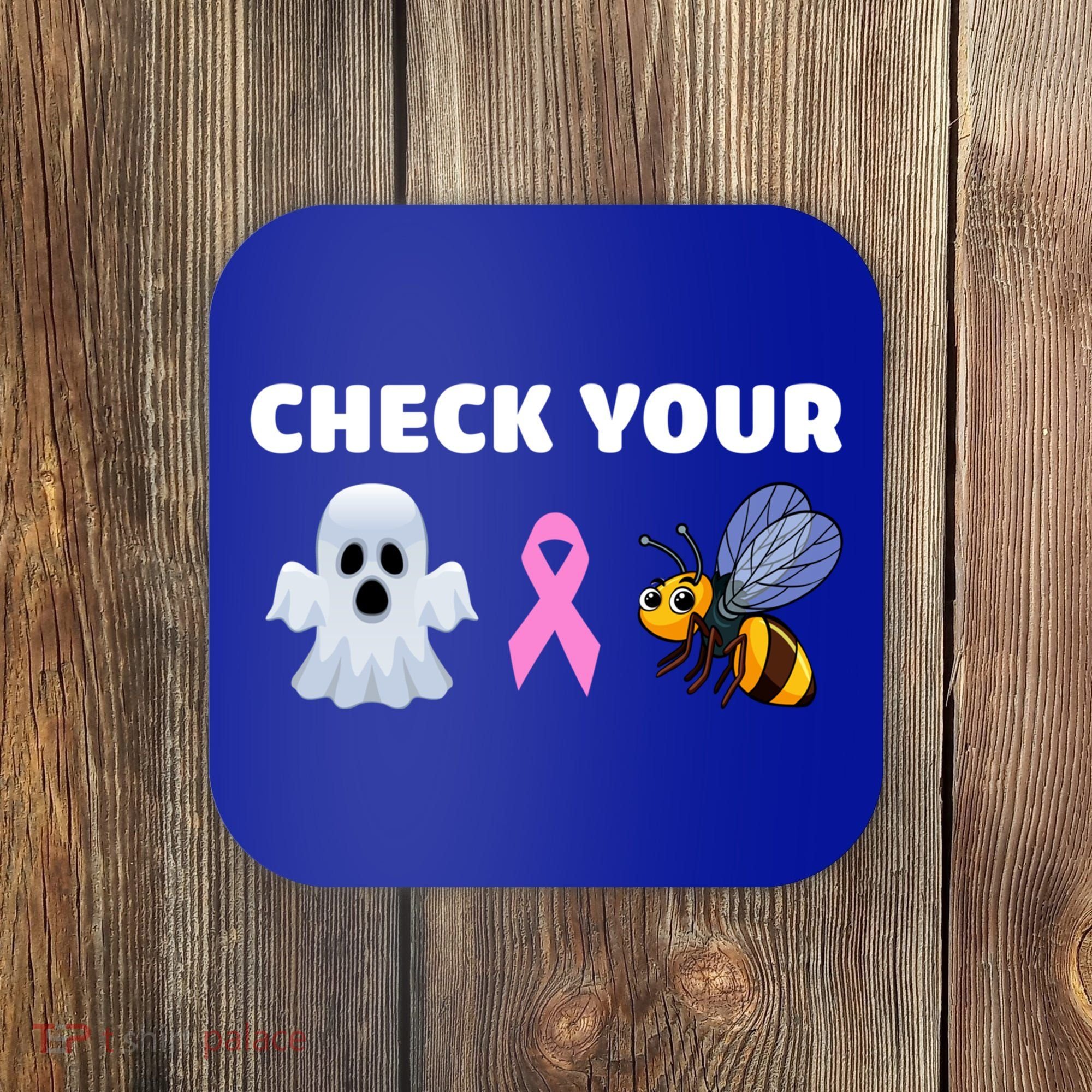 Check Your Boo Bees Funny Breast Cancer Awareness Halloween Gift Coaster