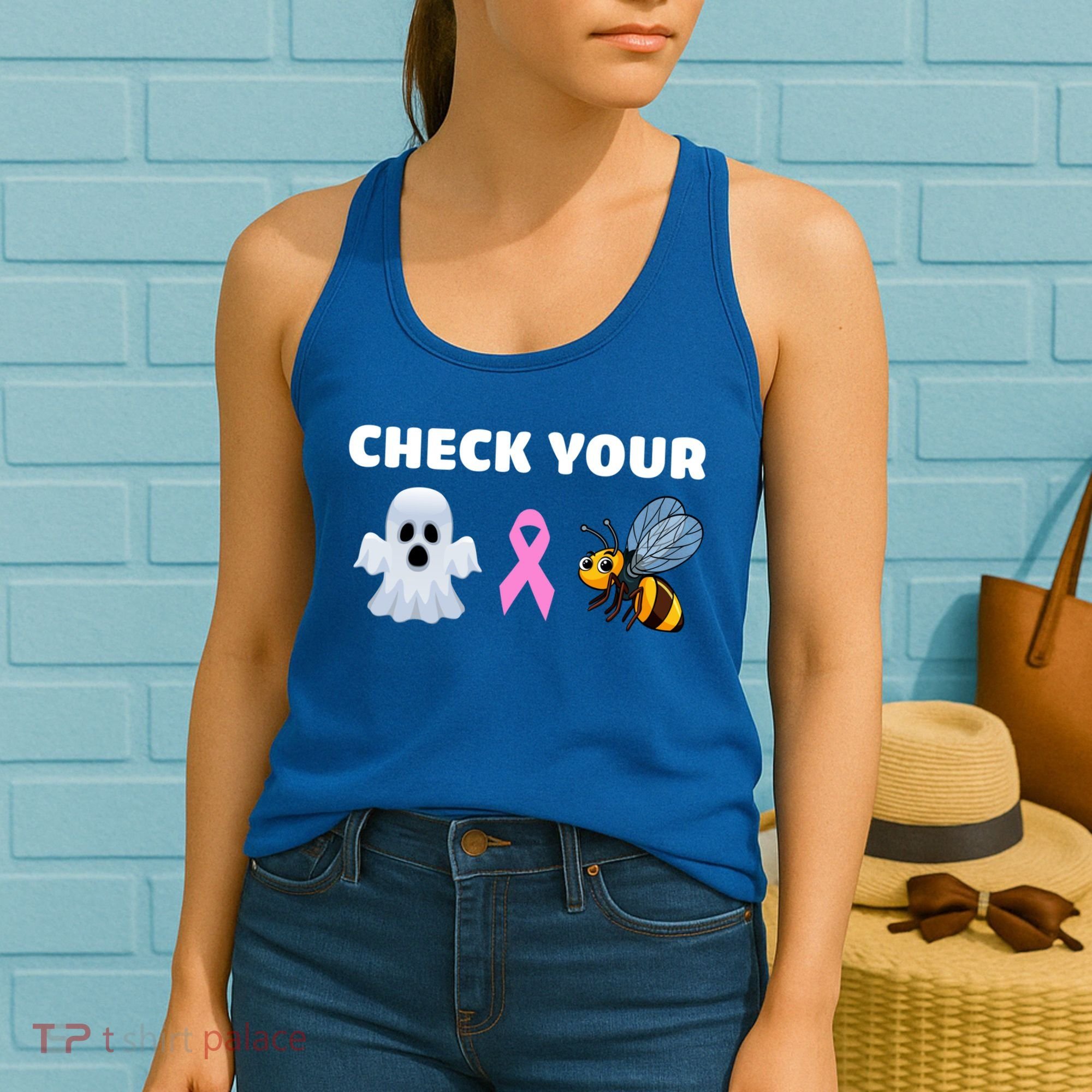 Check Your Boo Bees Funny Breast Cancer Awareness Halloween Gift Women's Tank Top