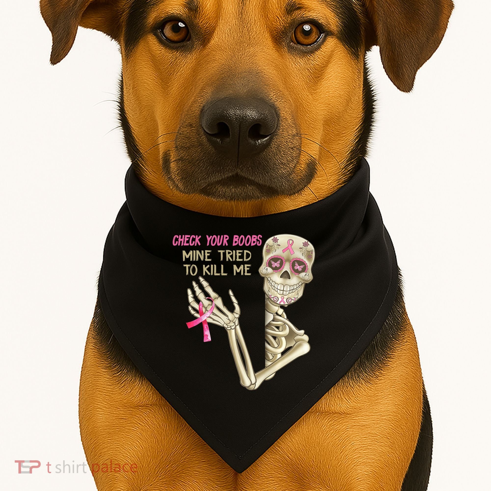 Check Your Boobs Mine Tried To Kill Me Skeleton USA-Made Doggie Bandana