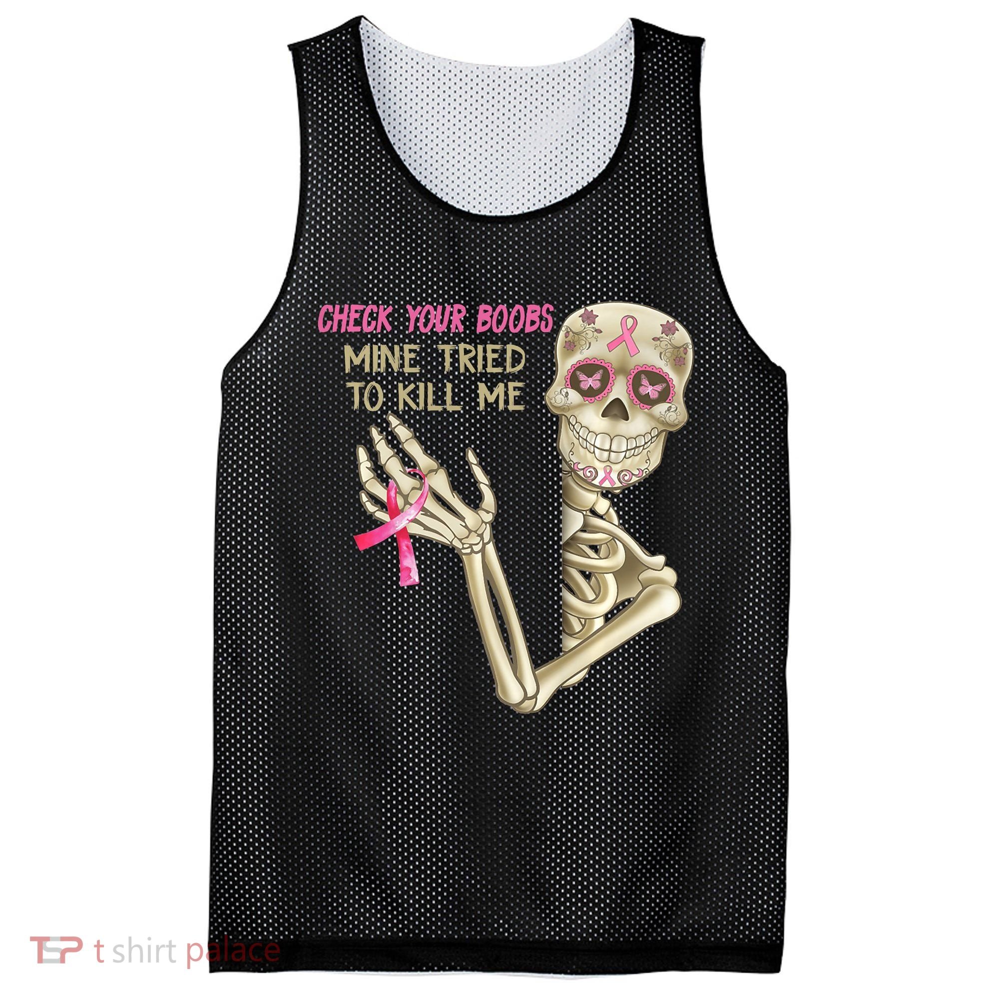 Check Your Boobs Mine Tried To Kill Me Skeleton Mesh Reversible Basketball Jersey Tank