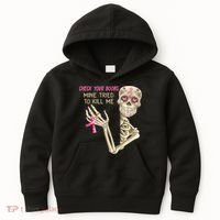 Check Your Boobs Mine Tried To Kill Me Skeleton Kids Hoodie thumb 0