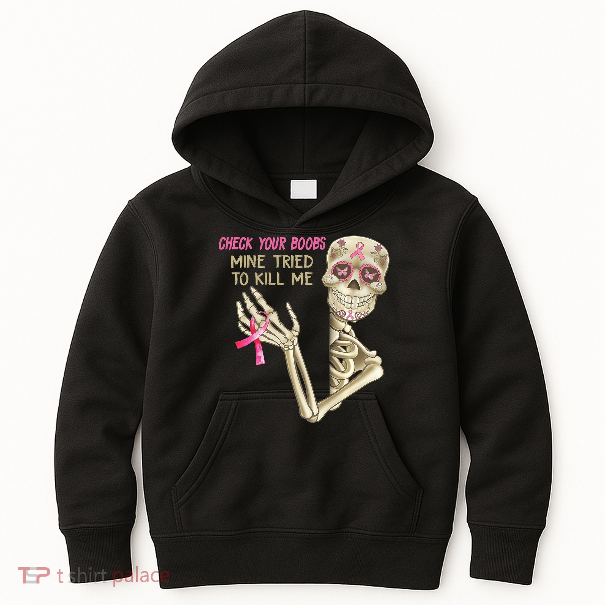 Check Your Boobs Mine Tried To Kill Me Skeleton Kids Hoodie