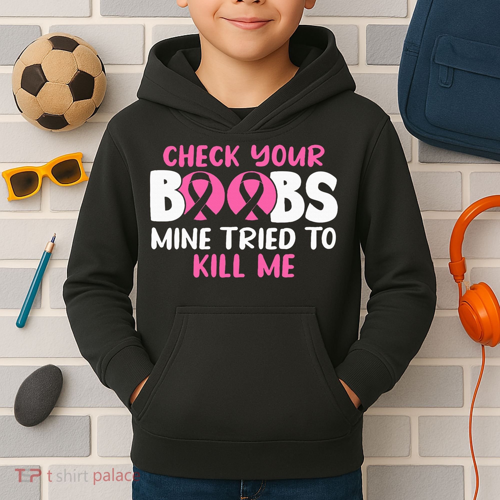 Check Your Boobs Mine Tried To Kill Me Kids Hoodie