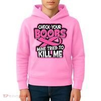 Check Your Boobs Mine Tried To Kill Me Breast Cancer Kids Hoodie thumb 4