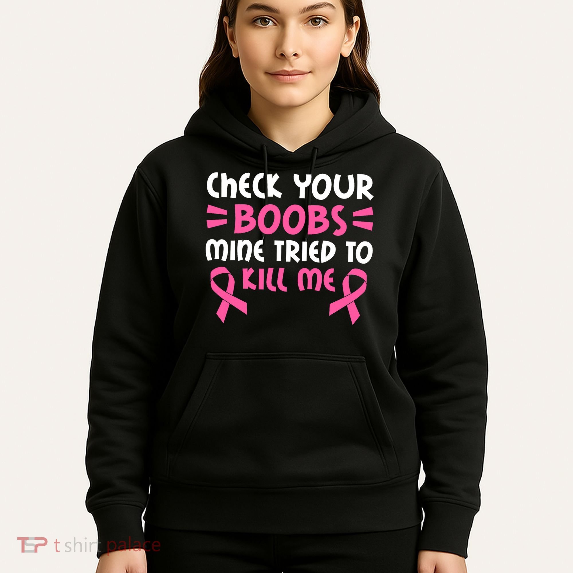 Check Your Boobs Mine Tried To Kill Me Ribbon Hoodie