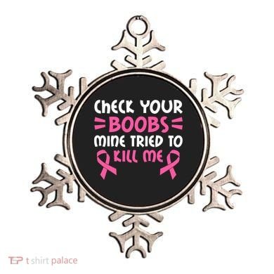 Check Your Boobs Mine Tried To Kill Me Ribbon Ornament