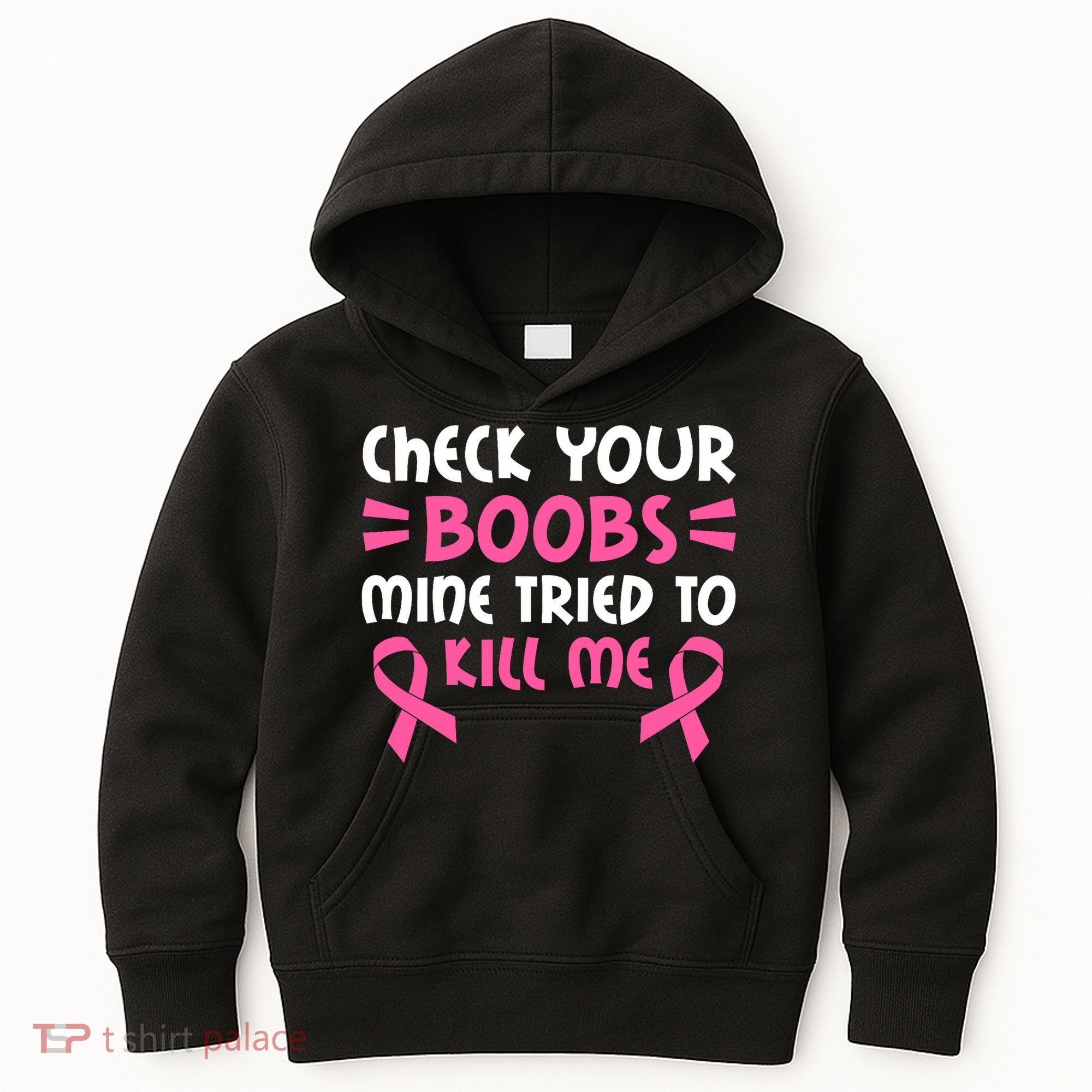 Check Your Boobs Mine Tried To Kill Me Ribbon Kids Hoodie